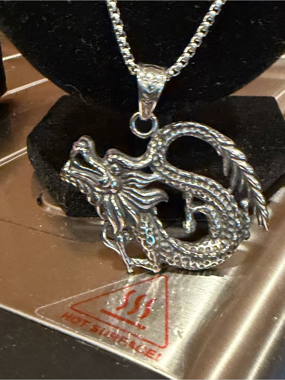 Sterling-Style Silver Dragon Pendant Necklace - Men's Jewelry